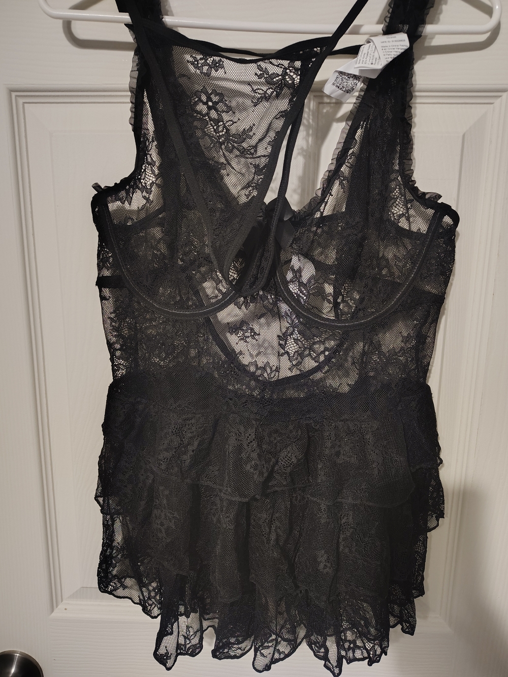 SHEIN Black Lace Ruffle Babydoll Chemise